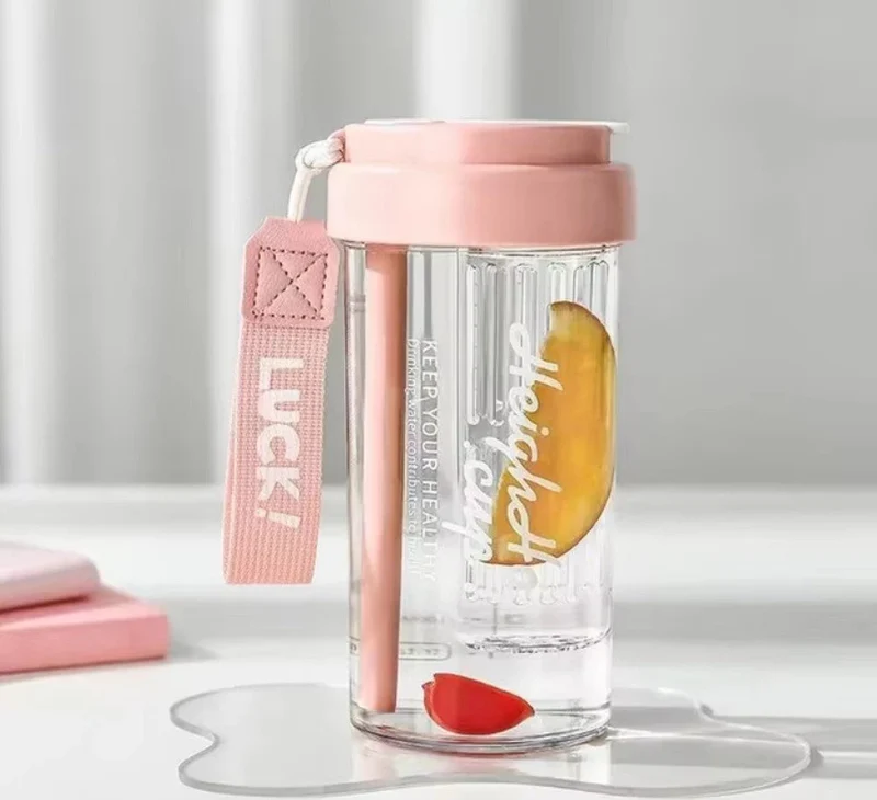 Wasserflasche 600ml mit Strohhalm & Korb – BPA-frei, Simp Design, Pink