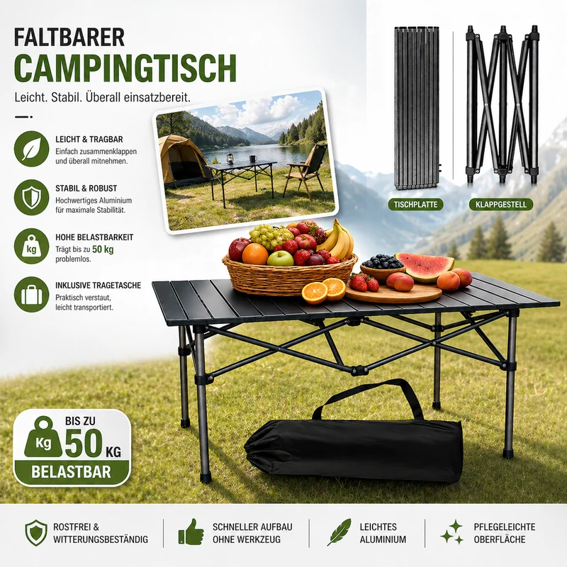 Campingtisch klappbar 95x55 faltbar Angeltisch Balkon Terrasse Outdoor Tisch