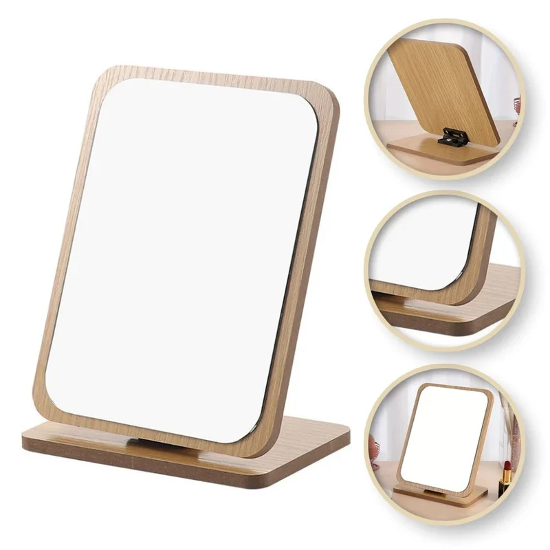 Rechteckiger Kosmetikspiegel aus Holz – Standspiegel mit verstellbarem Winkel ✅
