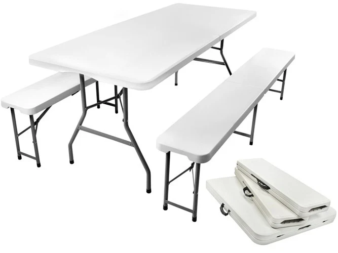 Klappbarer Gartentisch 180cm mit 2 Bänken Festzeltgarnitur Camping Gartenmöbel