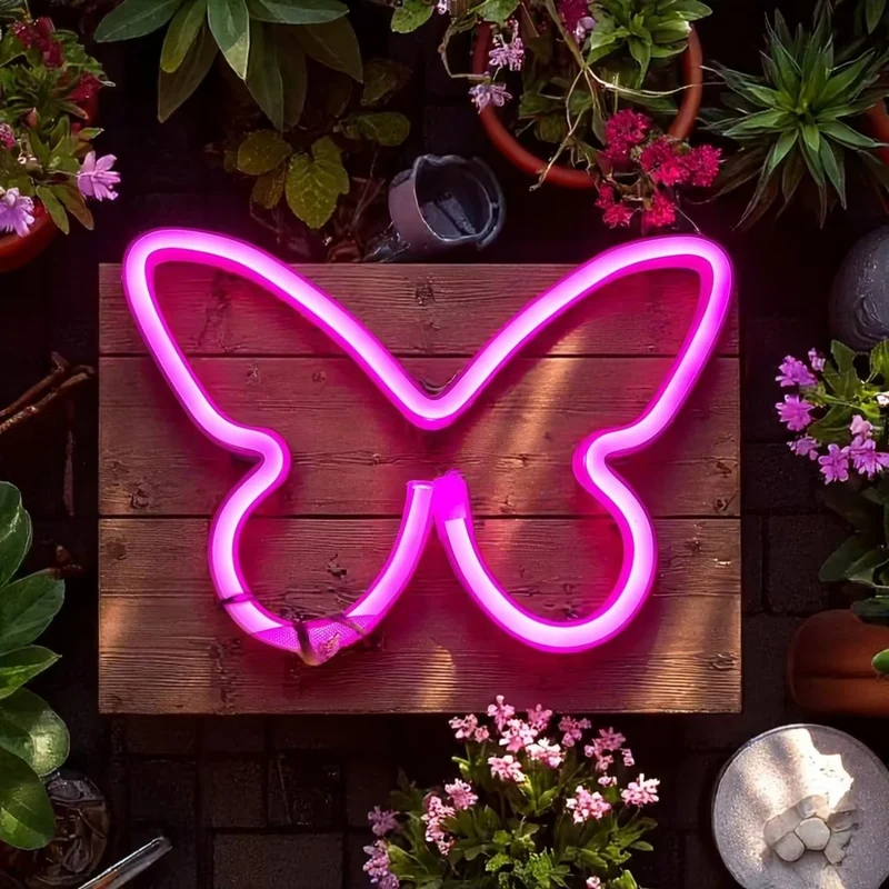 LED Butterfly Neonlicht Rosa USB/Batterie Wanddeko Party Geburtstag Hochzeit🦋🦋