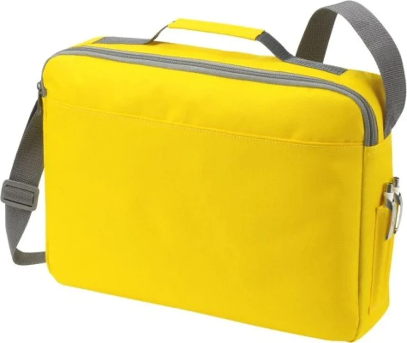 Gelbe Konferenztasche mit Schultergurt – Reißverschluss & Stifthalter – 40x29 cm