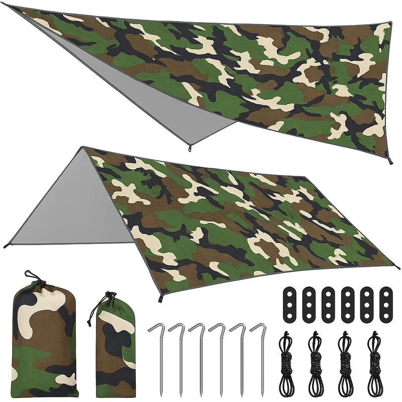 Tarp 3x3m wasserdicht Sonnensegel Camping Zelt Plane Hängematte Outdoor Set