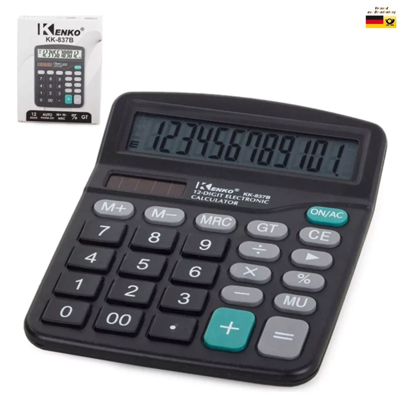 Großer Solar-Tischrechner mit 12-stelligem Display – Bürorechner mit Batterie BBT3233