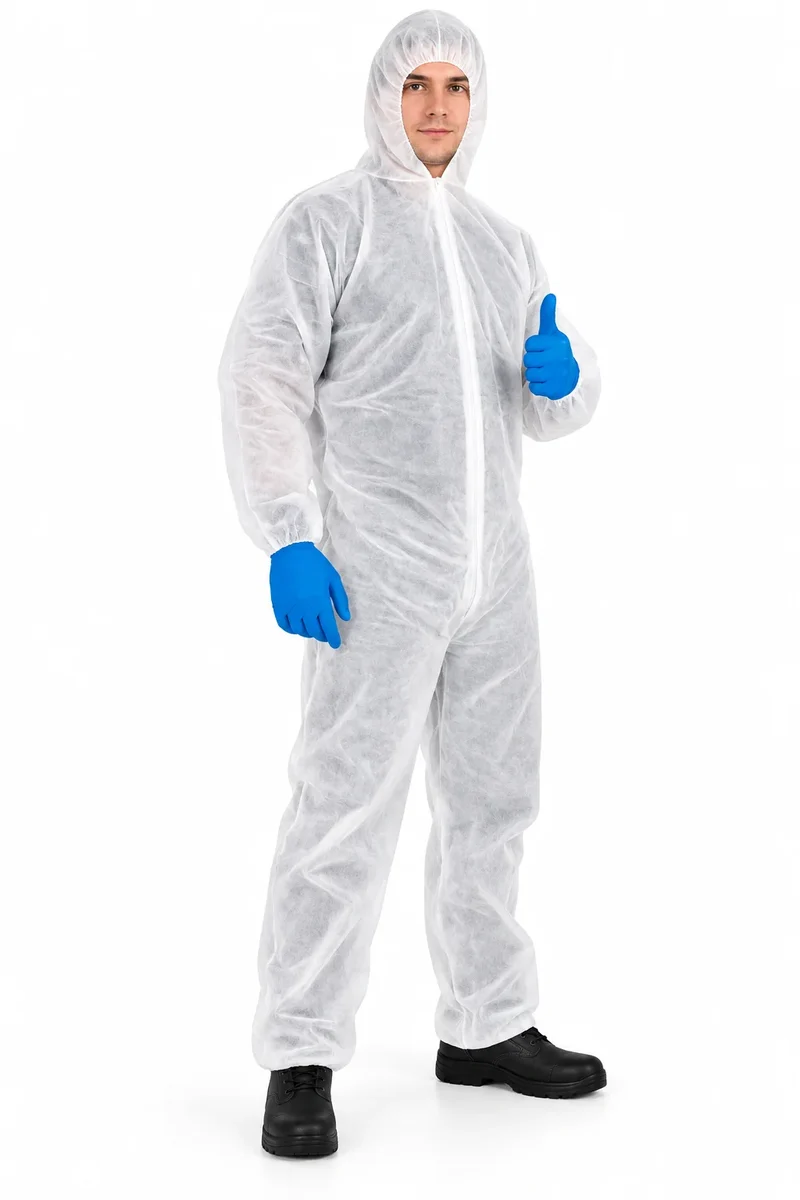 Einweg Overall XL Weiß – Schutzkleidung gegen Staub, Schmutz & Spritzer | Polypropylen Schutzanzug mit Kapuze