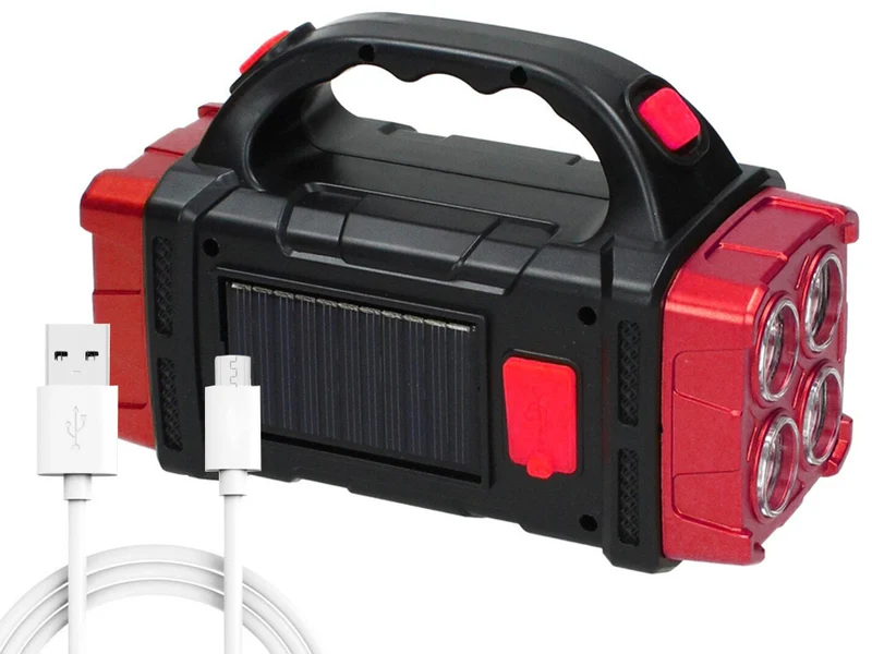 Solar Taschenlampe LED COB mit Powerbank – Wiederaufladbare Campinglampe mit Solarpanel, Notlicht und USB-Ladefunktion