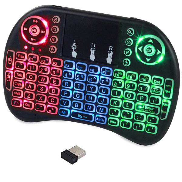 Kabellose Mini Tastatur mit Touchpad und LED Hintergrundbeleuchtung für Smart TV PC Android Windows Linux PS3 Xbox