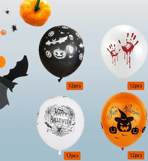 Halloween Luftballons Set 48 Stück – Latex Deko mit Kürbis, Geist & Totenkopf