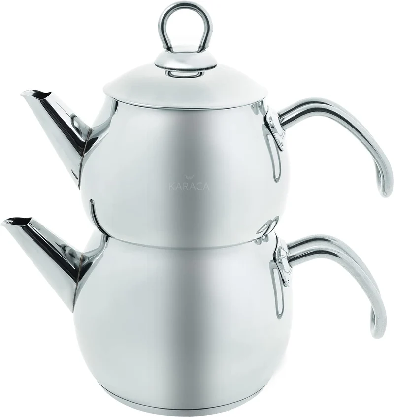 Karaca Belinay Teekannen-Set – Edelstahl, Türkischer Teekocher, 0,65 L Teekanne & 1,1 L Wasserkessel
