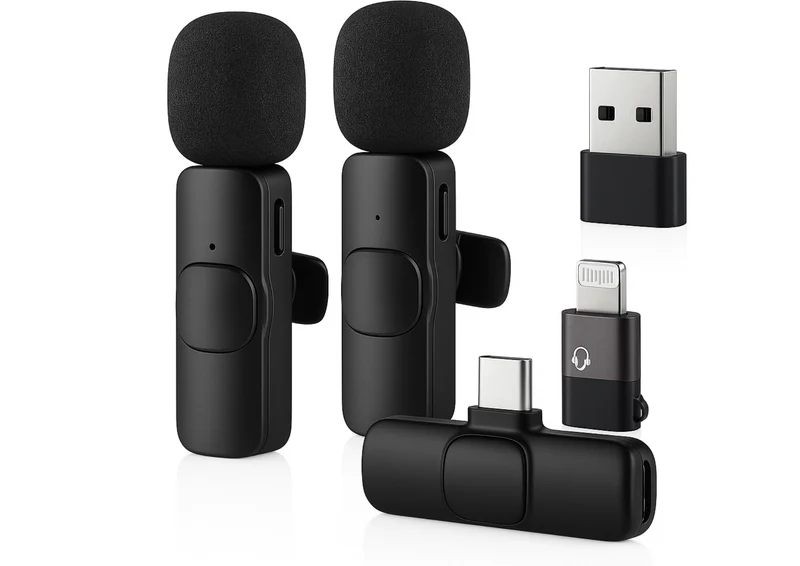 Kabelloses Lavalier Mikrofon Set – 2er Pack Mini Wireless Mikrofone mit Rauschunterdrückung für Smartphone, Laptop & Kamera K10MRFN