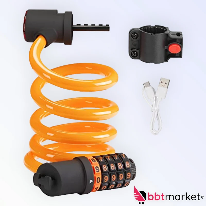 B-Ware Fahrrad-Zahlenschloss mit LED-Licht – 5-stelliges Sicherheits-Kabelschloss in Orange