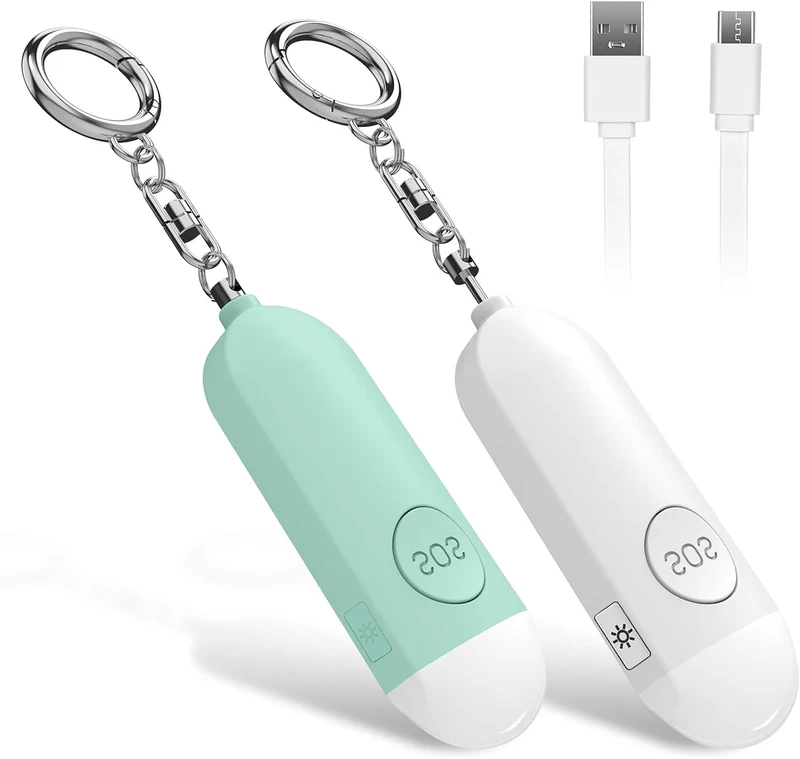 Wiederaufladbarer Taschenalarm 130 dB mit LED Licht – Persönlicher Notfallalarm mit USB-C – Weiß oder Grün