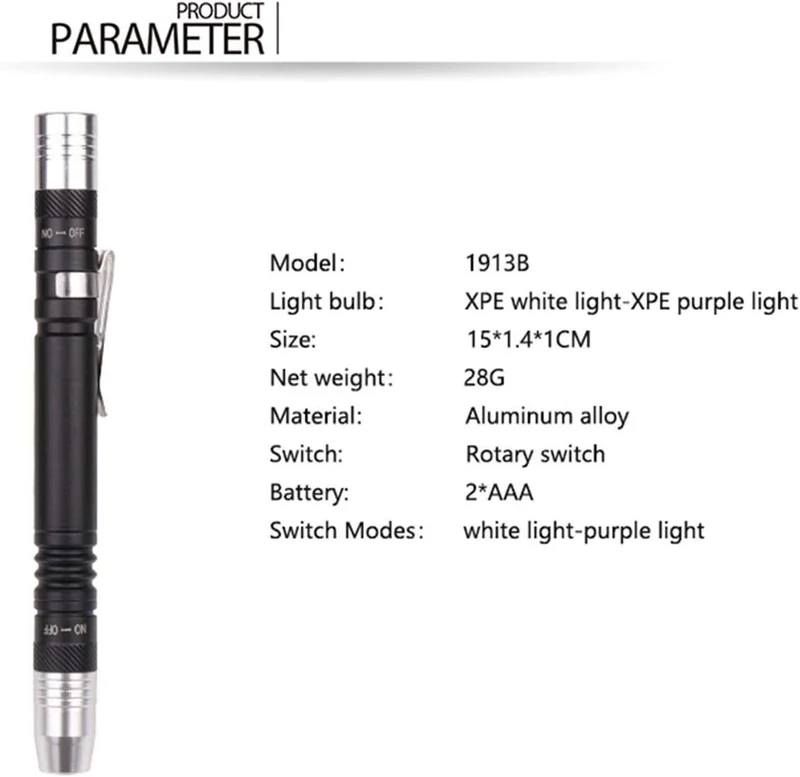 Mini UV Taschenlampe LED Lampe 395nm SchwarzlichtBernstein Schwarzlich Handlampe