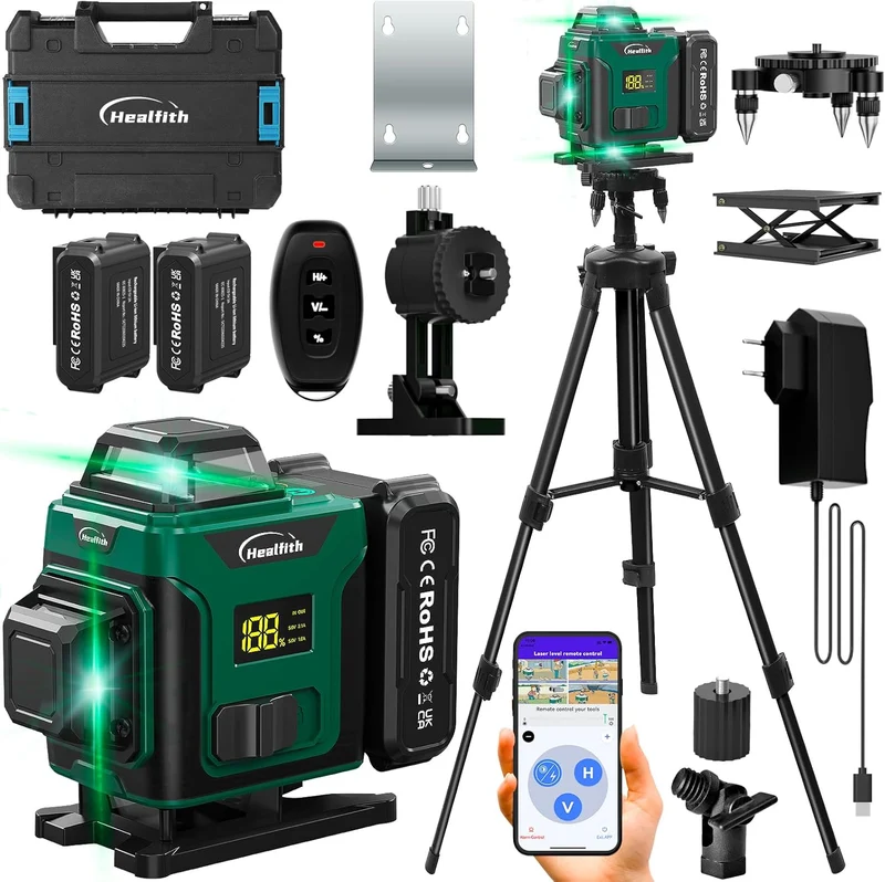Kreuzlinienlaser 4D 16 Linien 360° Laser Wasserwaage Set Stativ Akku