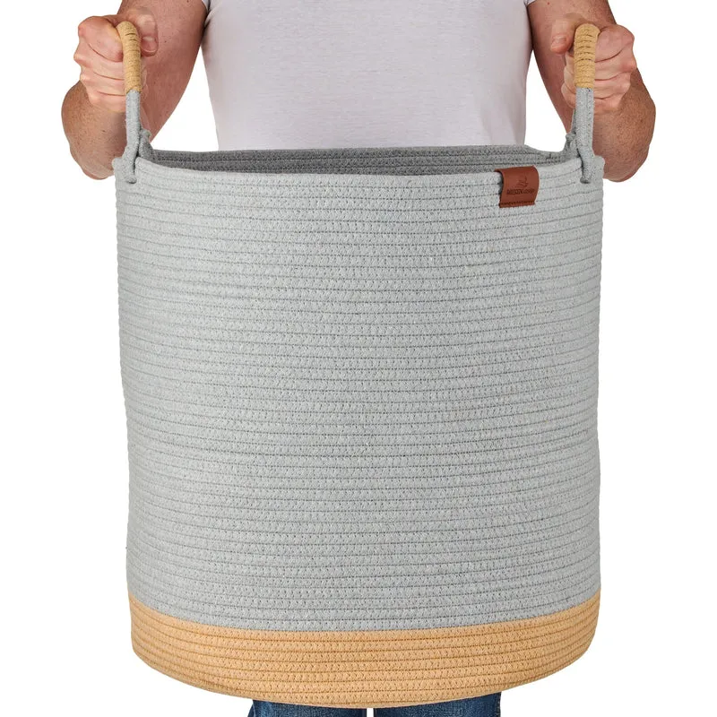 Wäschekorb JUNA Ø46xH48 cm Grau/80L aus 100% Baumwolle - Handgemacht und Pflegeleicht