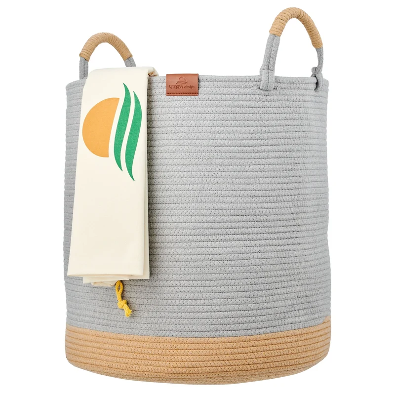 Wäschekorb JUNA Ø41xH46 cm Grau/61L aus 100% Baumwolle - Handgemacht und Pflegeleicht