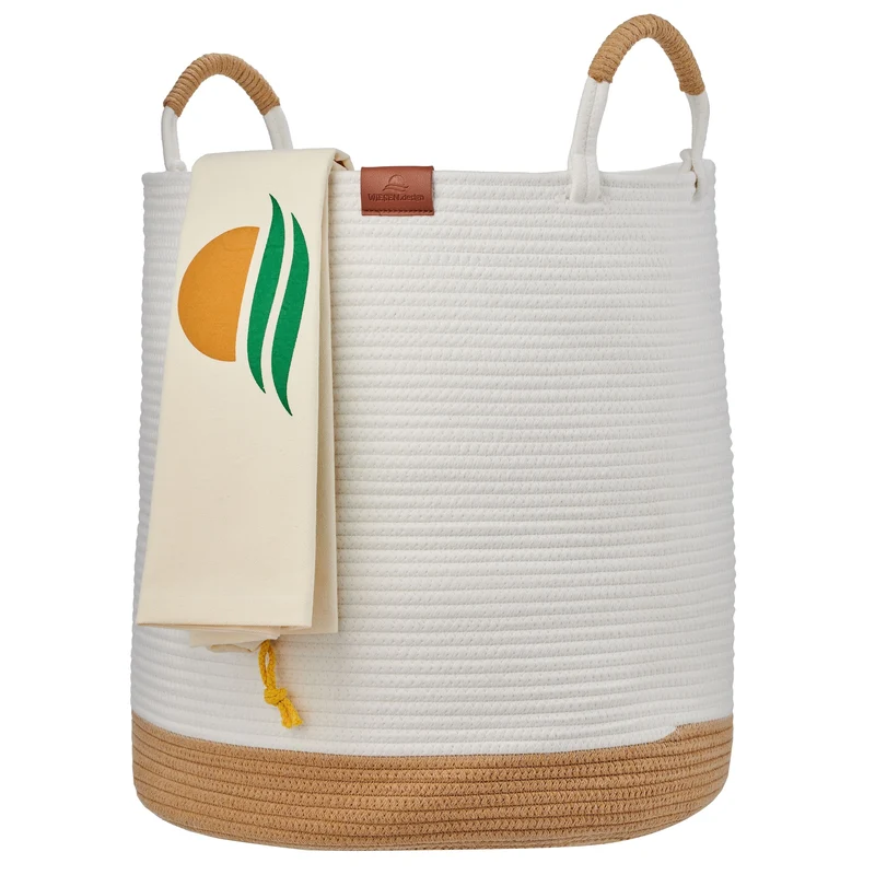 Wäschekorb JUNA Ø41xH46 cm Weiß/61L aus 100% Baumwolle - Handgemacht und Pflegeleicht