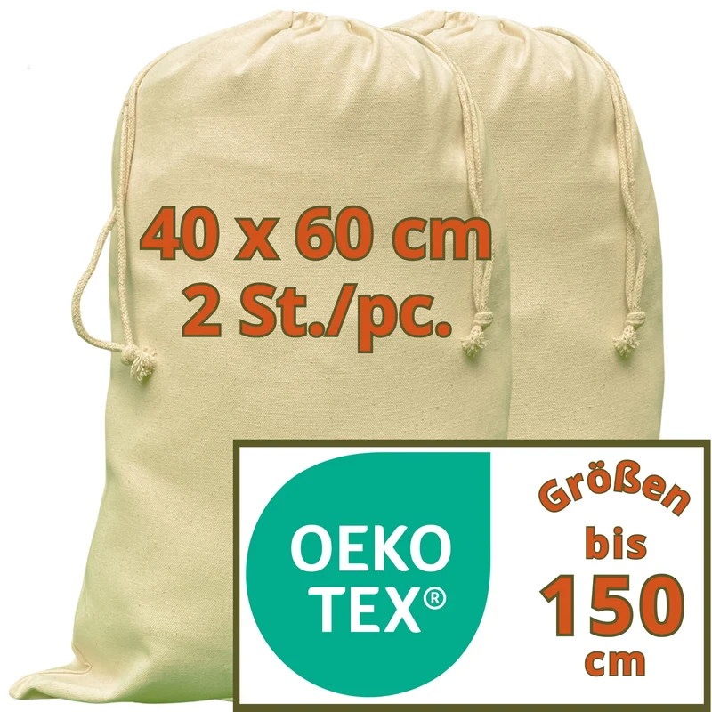 Baumwollbeutel - 280 g/m² OEKO-TEX® zertifizierte Heavy-Duty Baumwolle, 40x60 cm - 2 St. Geschenkbeutel Stoff, Beutel mit Kordelzug, Packbeutel