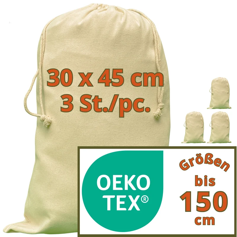 Brotbeutel - 280 g/m² OEKO-TEX® zertifizierte Heavy-Duty Baumwolle, 30x45 cm - 3 St. Stoffbeutel zum bemalen, Brotsack zum frischhalten
