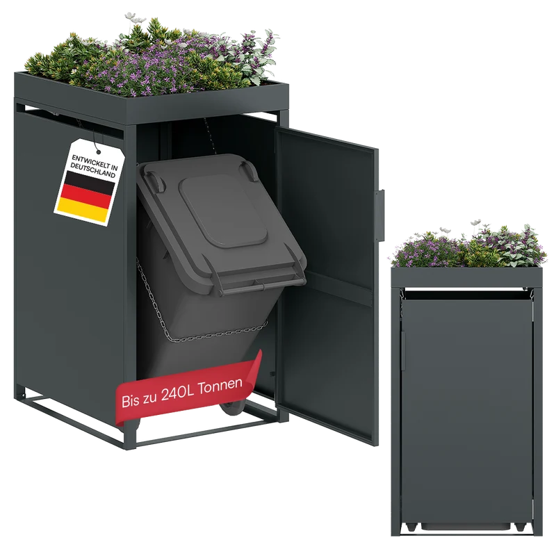 Mülltonnenbox 'Thoria' mit Pflanzendach