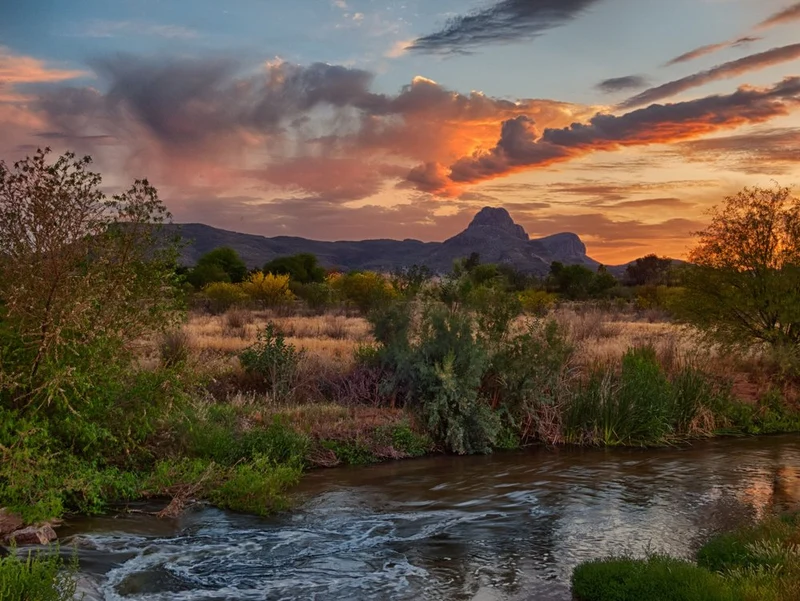 River Mountain Sunset