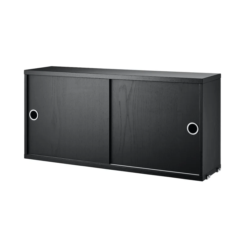 Schrank mit Schiebetüren 78x20cm Esche schwarz gebeizt – String Furniture
