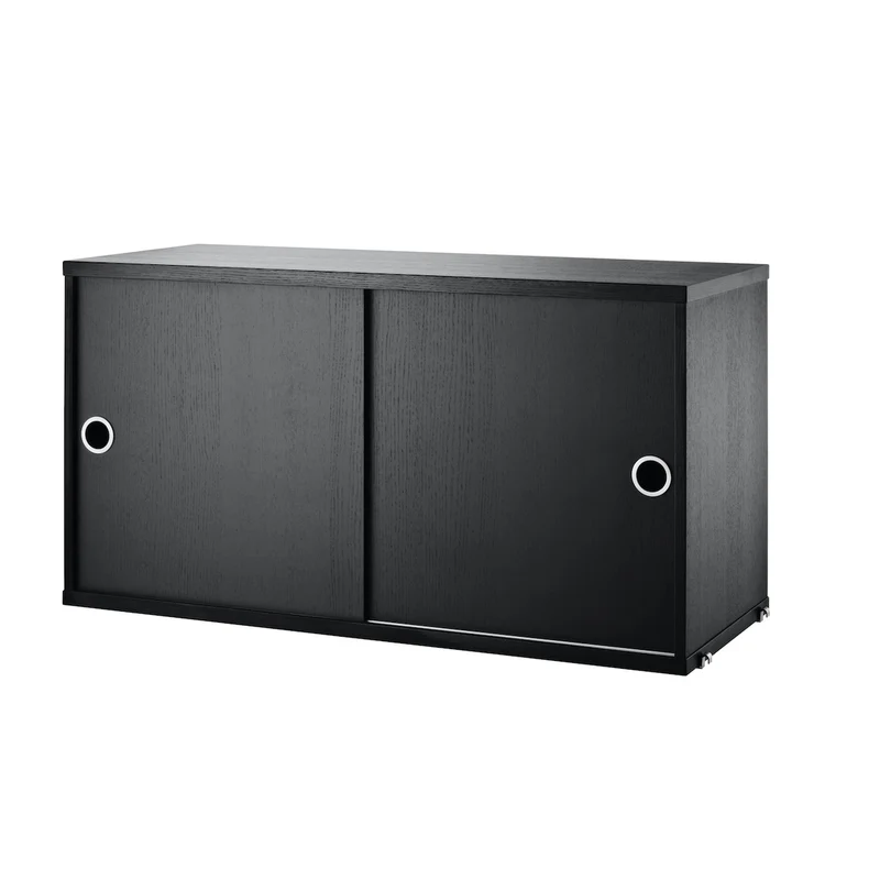 Schrank mit Schiebetüren 78x30cm Esche schwarz gebeizt – String Furniture