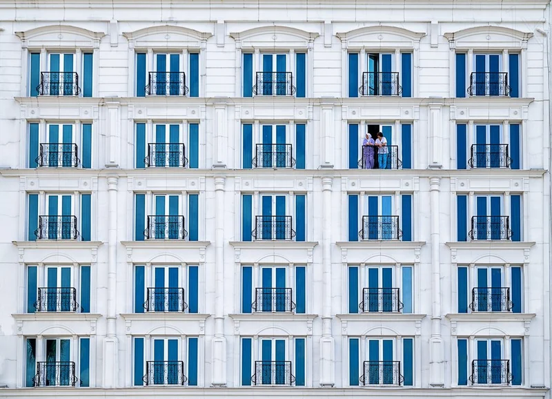 Blue Windows White Facade