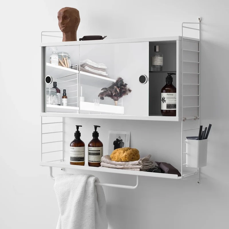 Badezimmer Wandregal Set mit Spiegel Weiß – String Furniture