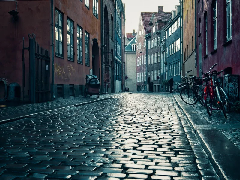 Wet Cobblestone Street