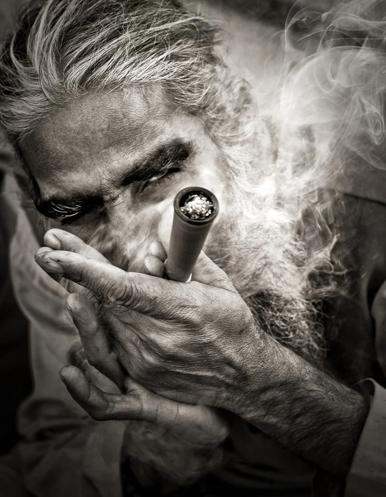 Bearded Man Smoking Pipe