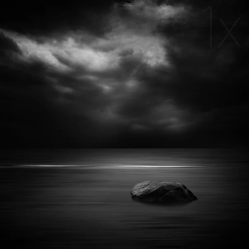 **Dark Seascape Solitary Rock**