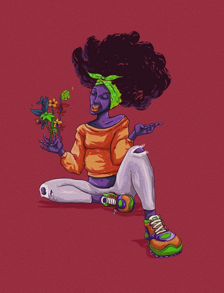 Smiling Afro With Flowers
