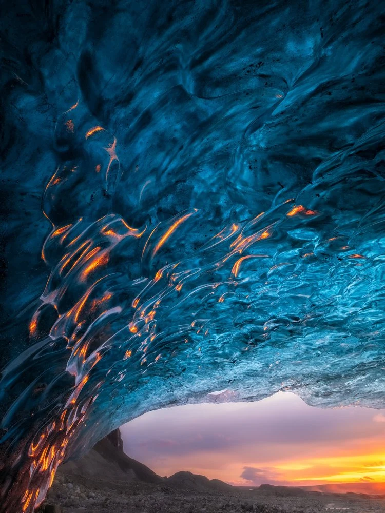 Glacier Cave Sunset Glow