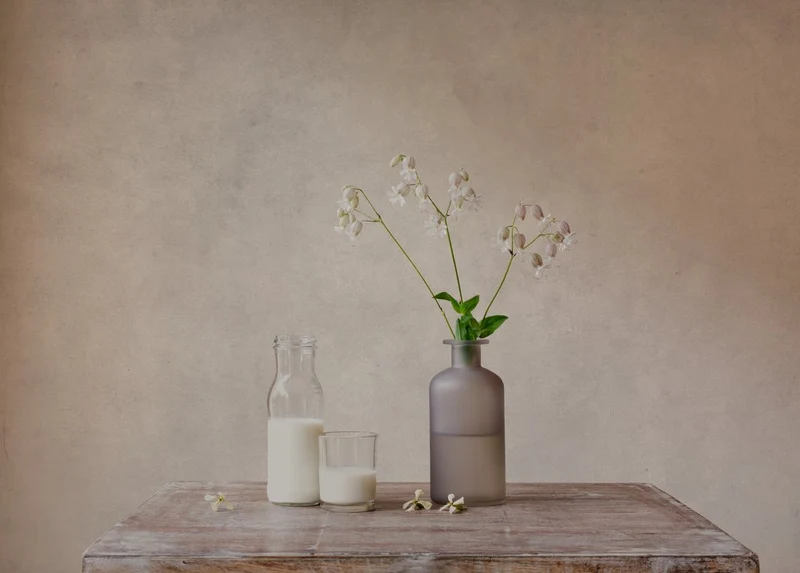 Milk and Flowers Still Life