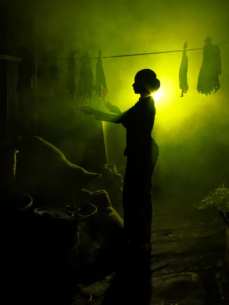 Silhouetted Woman Green Smoke