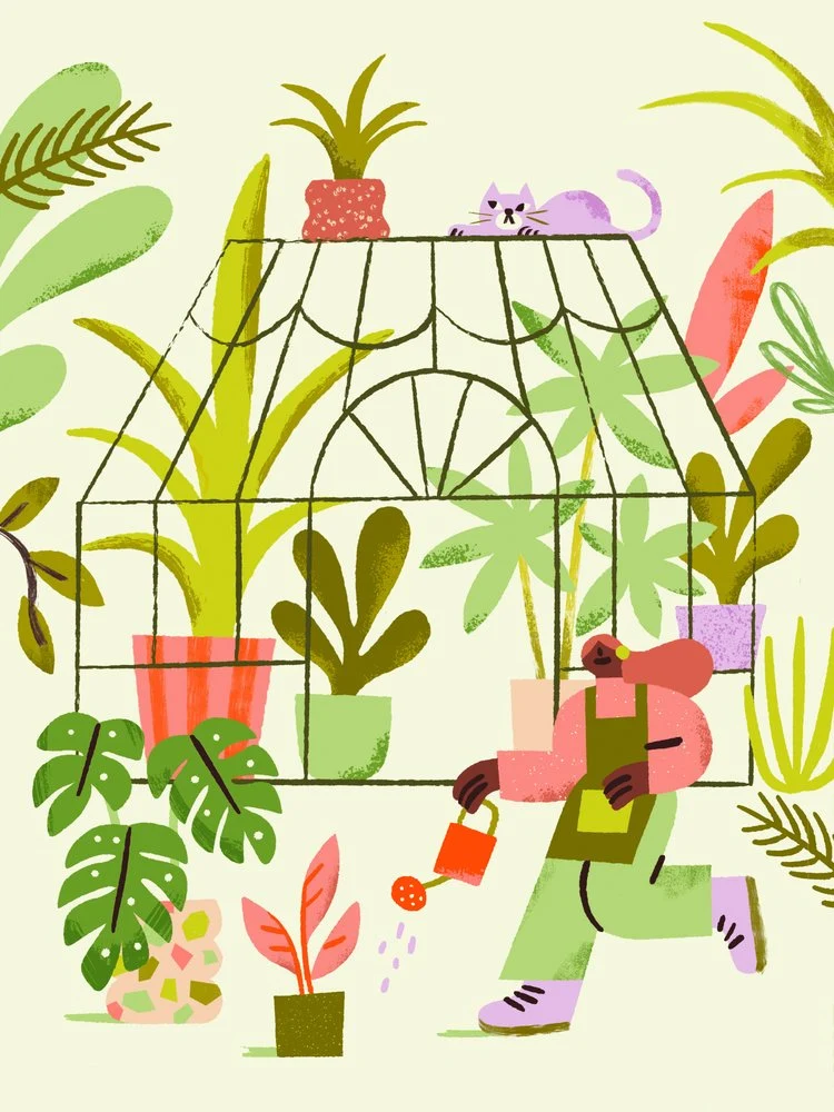 Greenhouse Cat and Gardener