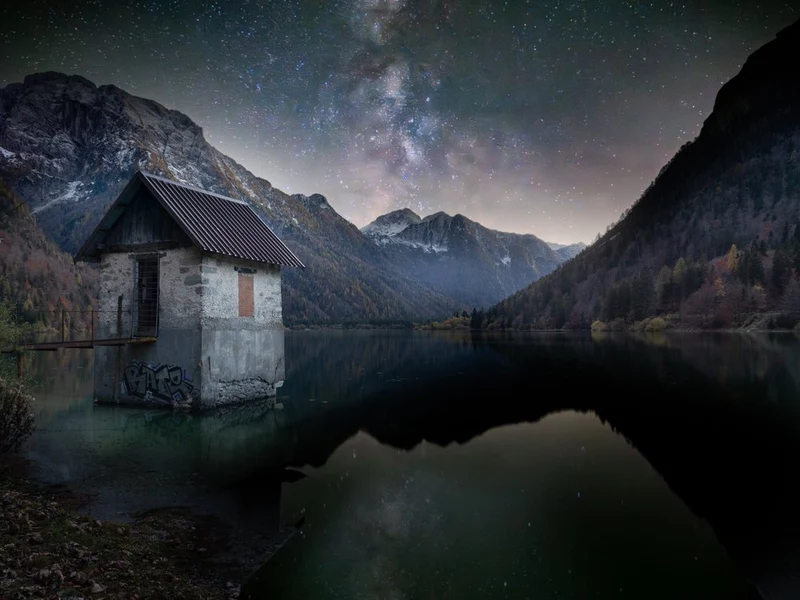 Milky Way Over Lake House