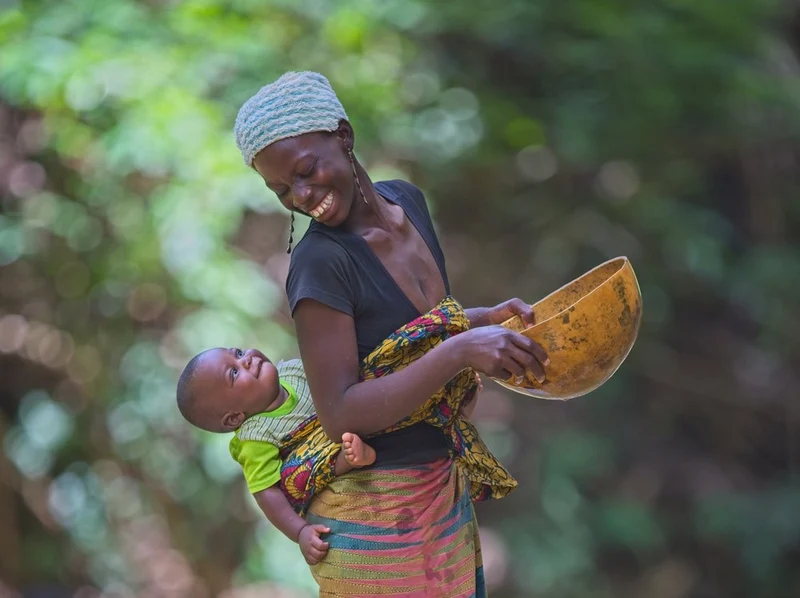 Smiling Mother and Baby