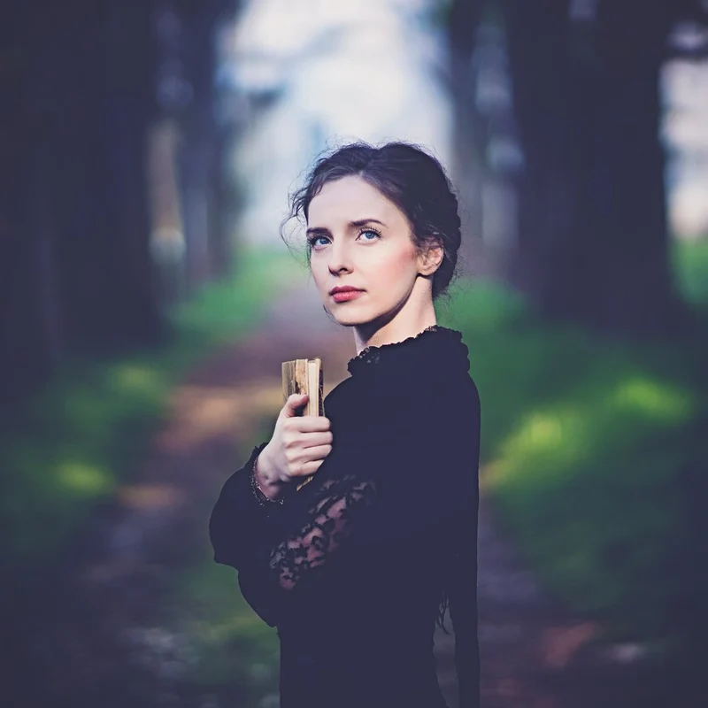 Pensive Woman Forest Path