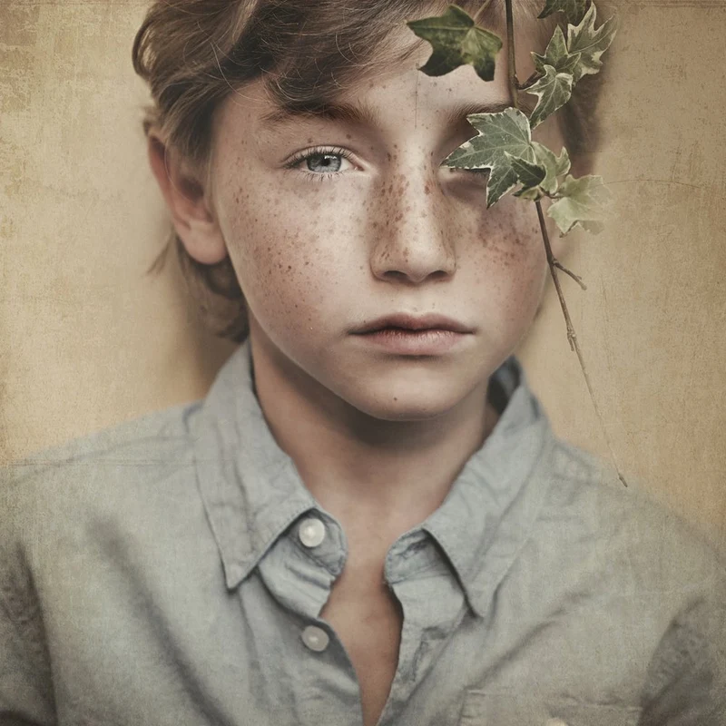 Pensive Boy with Ivy