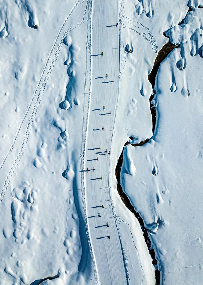 Winter Skiers Aerial View