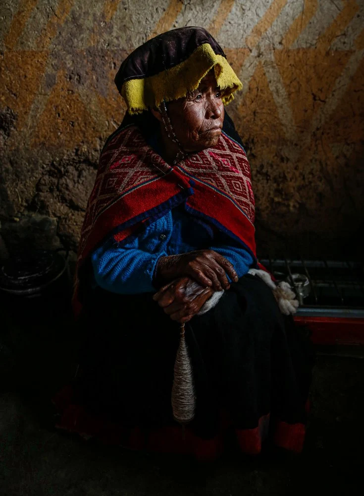 Andean Woman Spinning Yarn
