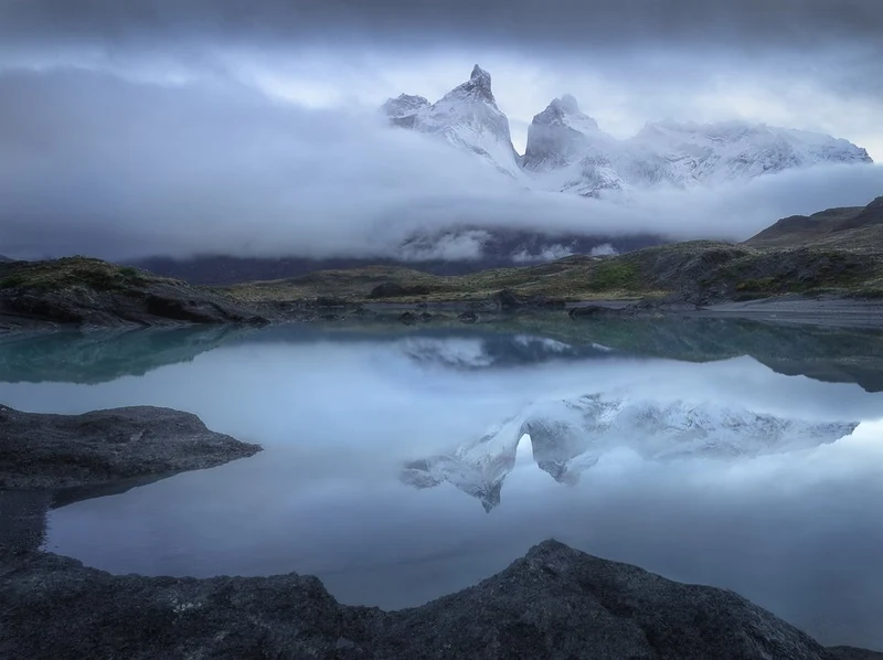 Cloudy Mountain Lake Reflection