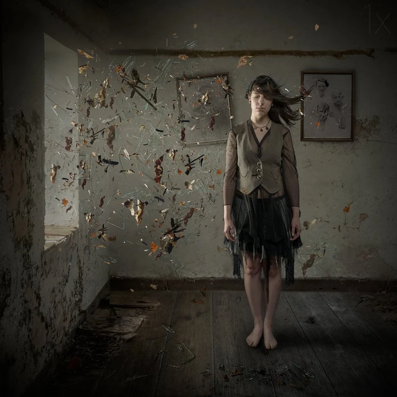 Young Woman Shattered Room