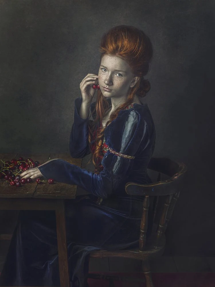 Pensive Redhead with Cherries