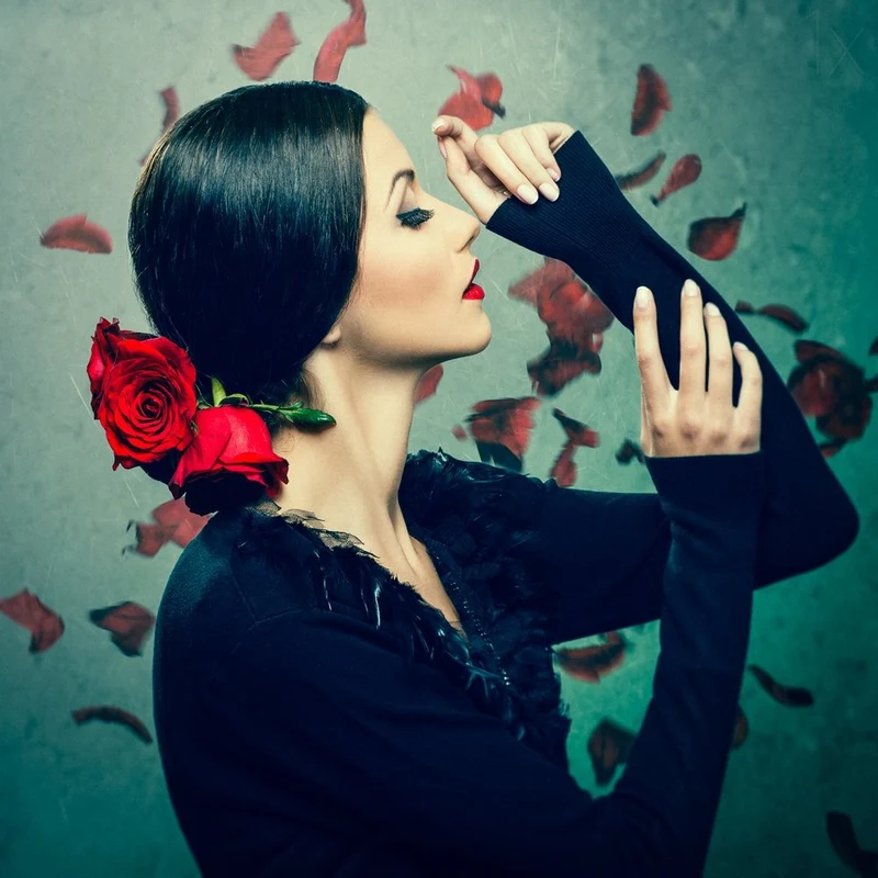 Elegant Woman Red Roses
