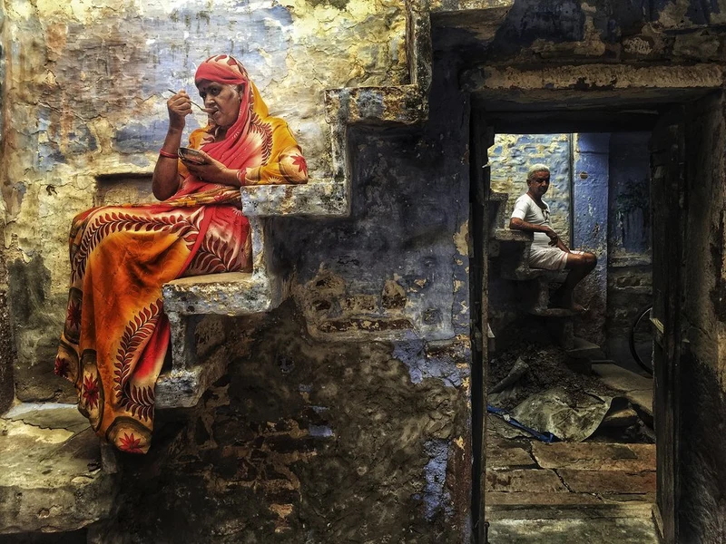 Indian Life On Stairs