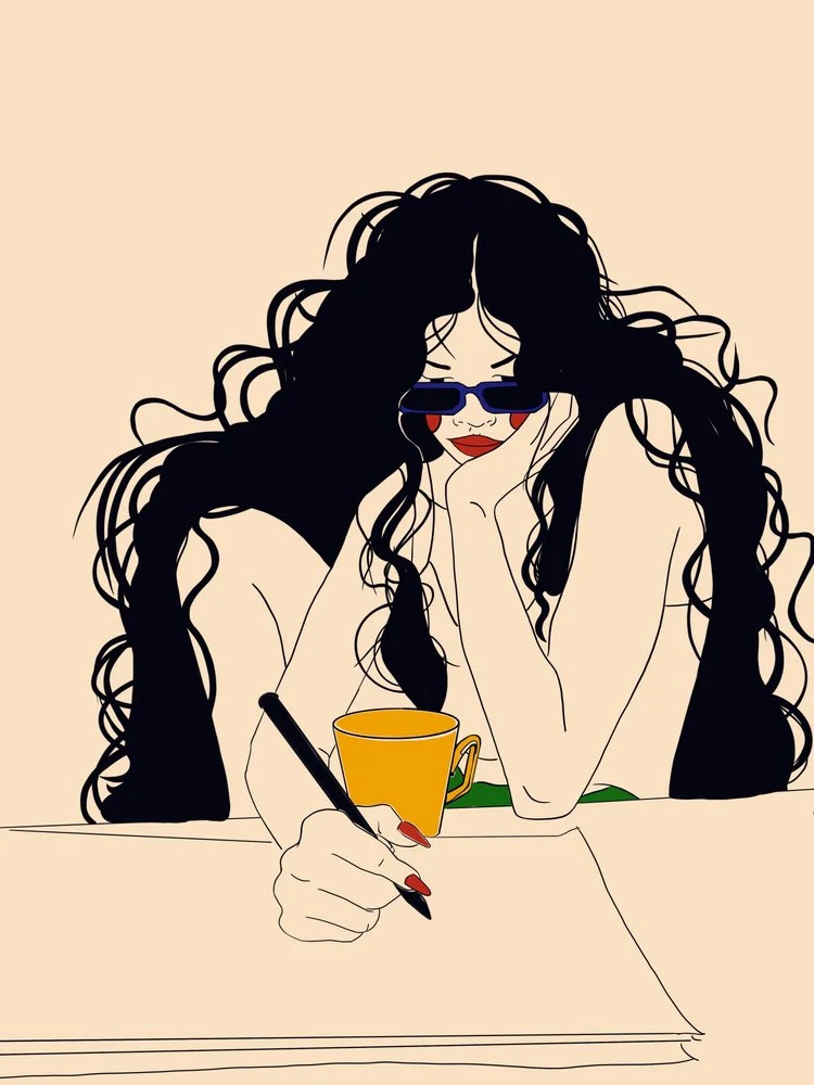 Pensive Woman Writing