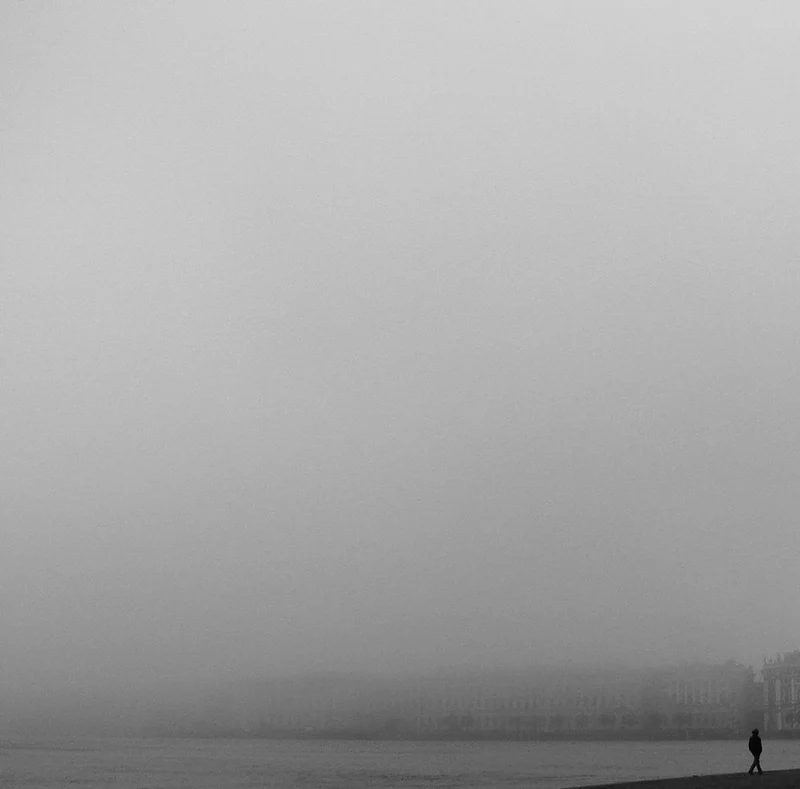Lone Figure Foggy City